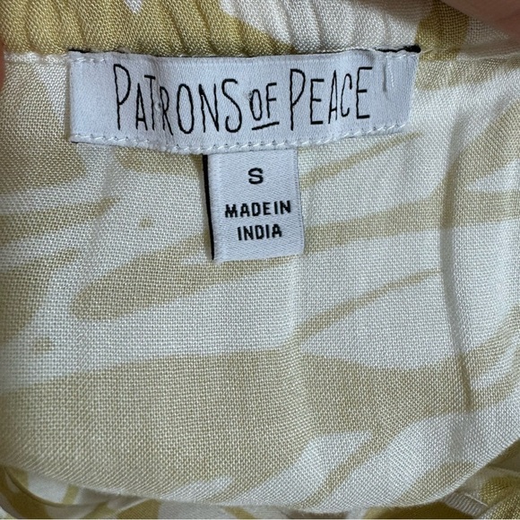 PATRONS OF PEACE Boho Smock Waist Dress Tiered Ruffles Tassels Celery & White‎ S - Picture 8 of 13